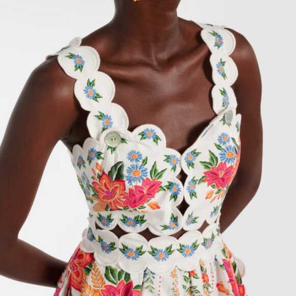 Farm Rio Floral Bloom Garden Off-White Scallop Dress Size Small - Picture 5 of 9